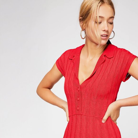 Free People Pretty In Pink Mini Dress in Red - NWT sz Medium - Picture 3 of 4